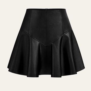 Commense Black Faux Leather Skater Skirt